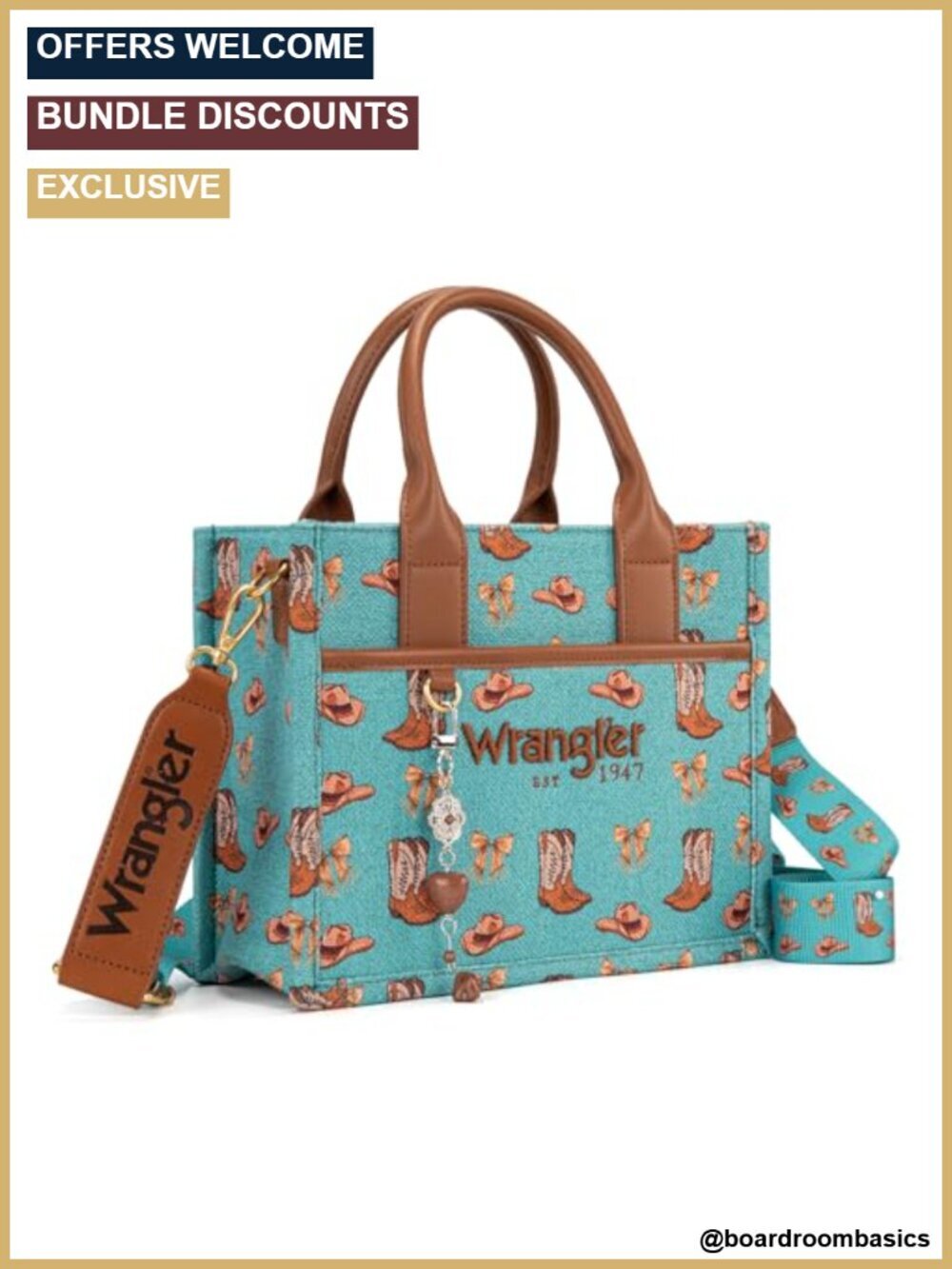 Western Canvas Top Handle Satchel Tote with Charm and Crossbody Strap